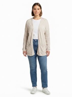 Garage Womens XS S Beige Open Front Knit Cardigan Pockets Long Sleeve